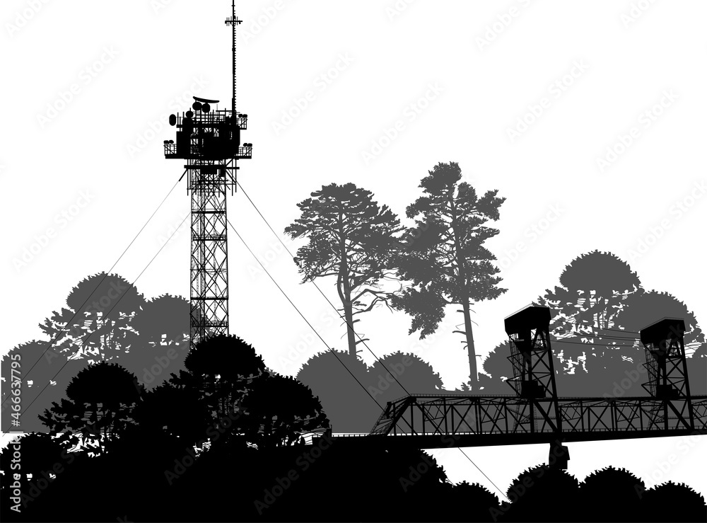 Canvas Prints antenna tower and bridge silhouette in black forest