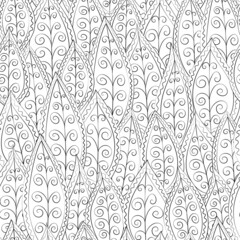 Zen doodle leaves seamless pattern design. Black lines. Vector illustration.