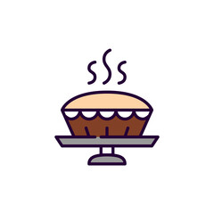 Home baked pie served on on a plate. Traditional family meal. Pixel perfect, editable stroke icon
