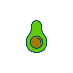 Cute green avocado line art icon. Pixel perfect, editable stroke