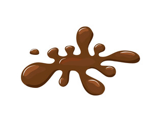 Puddle of hot chocolate or coffee. Pouring cocoa. The brown liquid splashed. Vector cartoon illustration