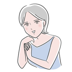 女性　大人　頬杖　笑顔　ショートヘア　キレイ　イラスト素材