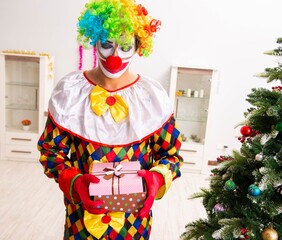 Funny clown in Christmas celebration concept