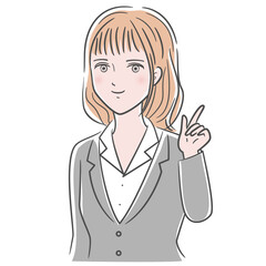 女性　指さし　スーツ　きれい　ナチュラル　イラスト素材