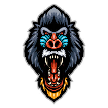 Cartoon angry mandrill head mascot