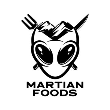 Restaurant Company  Logo, Martian Mountain And Food Concept.