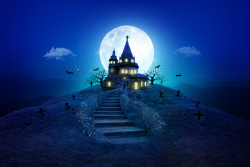 castle in the night , halloween concept