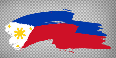 Flag of Philippines from brush strokes. Waving Flag Republic of the Philippines on transparent background for your web site design, app, UI. Stock vector.  EPS10.