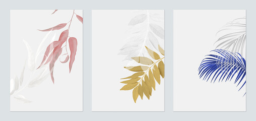 Foliage poster template design, various colorful leaves on grey
