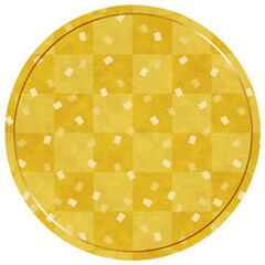 円形のフレーム　イエロー＆ゴールド　全面に市松模様