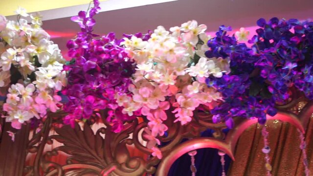 decoration of balloons and flowers closeup pan
