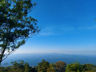 Blue sky mountain scenery in Thailand, background copy space