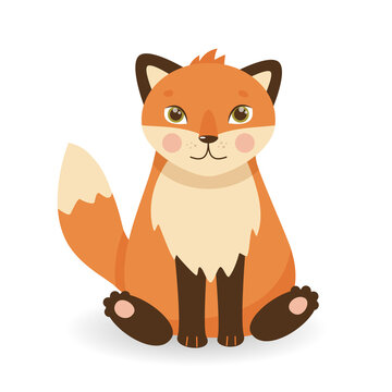 Cute red fox in cartoon style. Cute animals for nursery. Vector flat illustration for children.