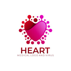 Heart logo with medical design illustration, heart and virus icons