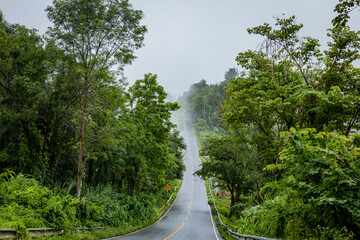 Sky Road way to the misty world on background of 1715 road, Nan, Thiland