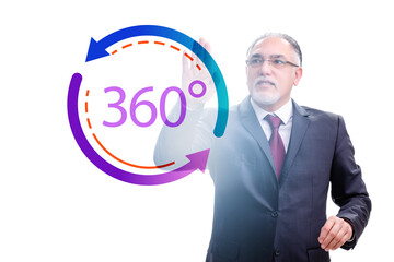 360 degree concept with businessman pressing button