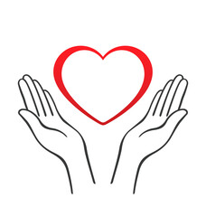 Obraz premium simple open hands outline cradling heart