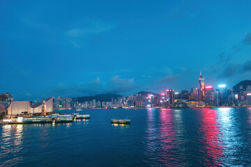 Vessel of Star Ferry sailing across the VIctoria Harbour at night