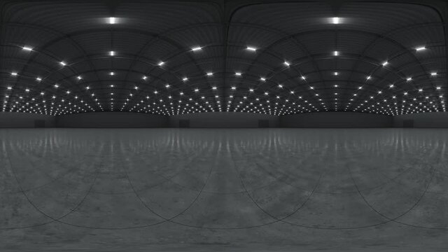 Full spherical hdri panorama 360 degrees of empty exhibition space. backdrop for exhibitions and events. Tile floor. Marketing mock up. 3D render illustration. 4K video.