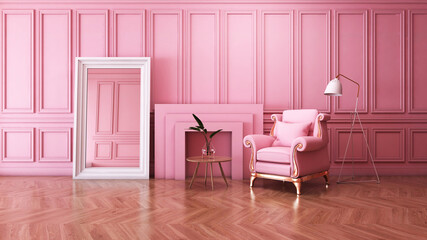 Room interior with Wall Background. 3D rendering ,3D illustration	
