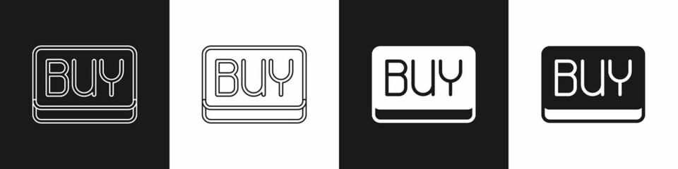 Set Buy button icon isolated on black and white background. Financial and stock investment market concept. Vector