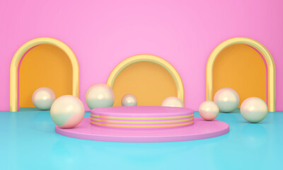 Background rendering with 3d podium and wall scene abstract background. 3D illustration, 3D rendering	
