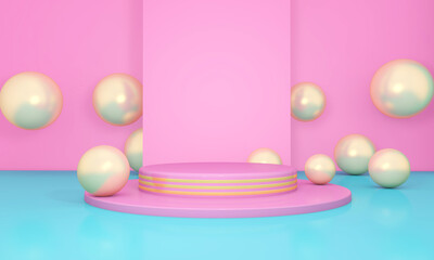 Background rendering with podium and wall scene abstract background. 3D illustration, 3D rendering	
