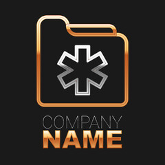 Obraz premium Line Medical health record folder for healthcare icon isolated on black background. Patient file icon. Medical history symbol. Colorful outline concept. Vector