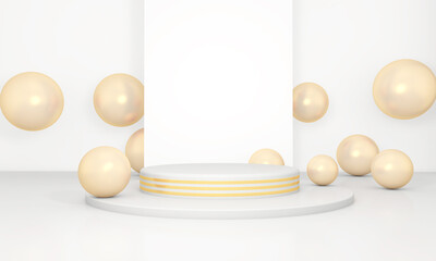 Background rendering with 3d podium and wall scene abstract background. 3D illustration, 3D rendering	