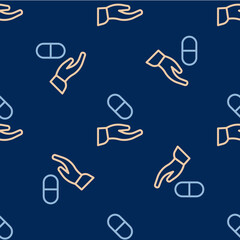 Line Medical prescription icon isolated seamless pattern on blue background. Rx form. Recipe medical. Pharmacy or medicine symbol. Vector