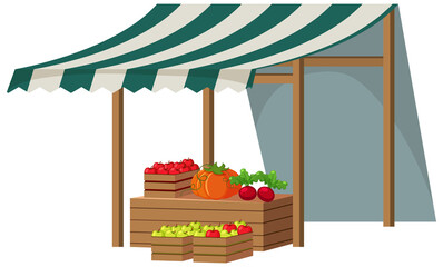 Fruit store with striped canvas roof