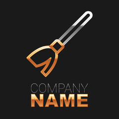 Line Handle broom icon isolated on black background. Cleaning service concept. Colorful outline concept. Vector