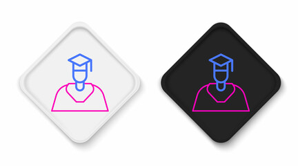 Line Graduate and graduation cap icon isolated on white background. Colorful outline concept. Vector