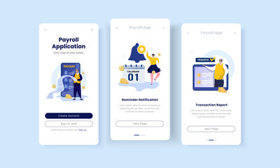Payroll application illustration on onboard screen template