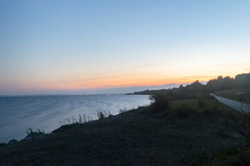 Sunset on Puck Bay on Baltic sea on Hel peninsula.