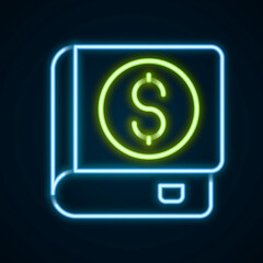 Glowing neon line Financial book icon isolated on black background. Colorful outline concept. Vector