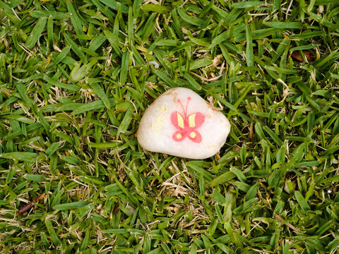 Motivational message on rock on grass. 