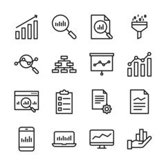 Data analysis line icons set vector illustration