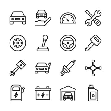 Car service line icons set vector illustration
