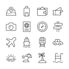 Tour and travel line icons set vector illustration