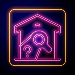 Glowing neon Warehouse check icon isolated on black background. Vector