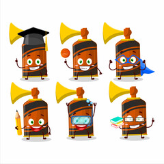 School student of orange air horn cartoon character with various expressions