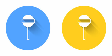 White Lollipop icon isolated with long shadow background. Food, delicious symbol. Happy Halloween party. Circle button. Vector