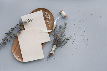 Romantic lavender mock up. Wedding invitation card.