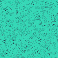 Black Paper shopping bag icon isolated seamless pattern on green background. Package sign. Vector