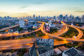 Fototapeta na wymiar Bangkok Cityscape, Business district with high building at sunrise time, Bangkok