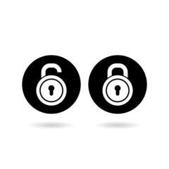 Locked and unlocked padlock sign with shadow