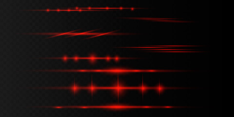 White horizontal lens flares pack. Laser beams, horizontal light rays. Beautiful light flares.