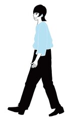 カラーTシャツでポーズをとるシンプルな女性のイラスト