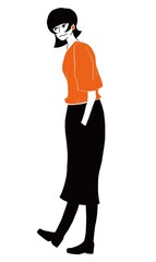 カラーTシャツでポーズをとるシンプルな女性のイラスト